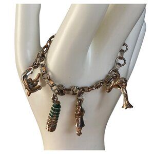 Vintage Italy Charm Bracelet Leaning Tower Gondola Grapes Silver Tone 6"